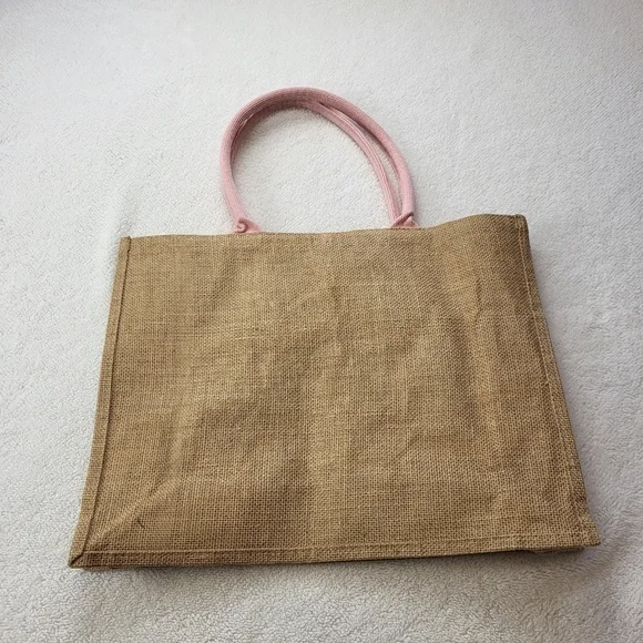 Canvas Brown and Pink Weekend Bag Loop Button Closure 17 x 13 x 5 - Picture 2 of 7